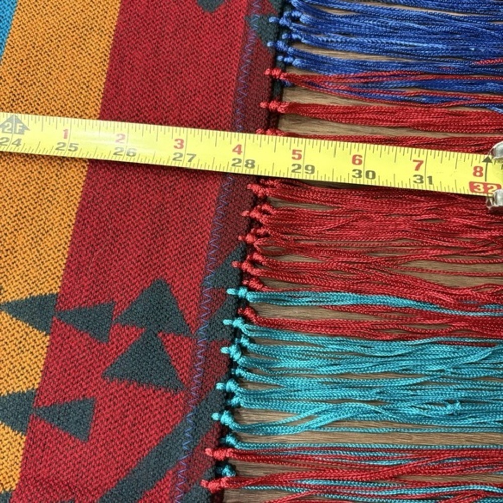 Southwestern Wool Geometric Fringed Shawl Robe Multicolor 28x78 Blue - Picture 4 of 13